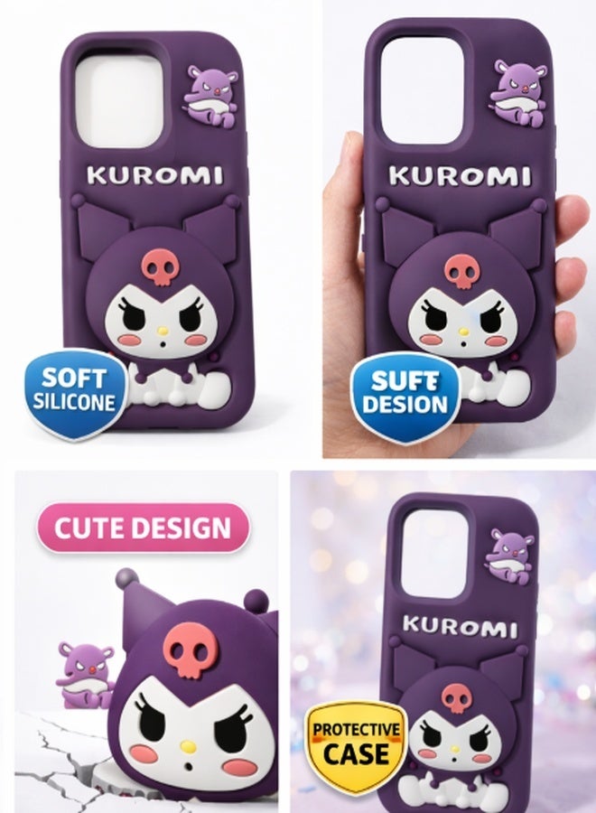 COVERSCART Cute Kuromi 3D Silicone Back Cover for Apple iPhone 14 Pro Soft Shockproof Protective Case - Purple - Image 5